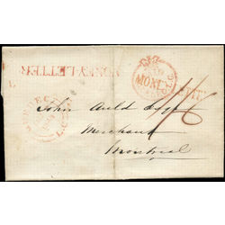 stampless cover 1848 prepaid crown stamp money letter from quebec to montreal