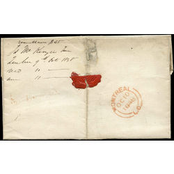 stampless cover 1848 prepaid crown stamp money letter from quebec to montreal