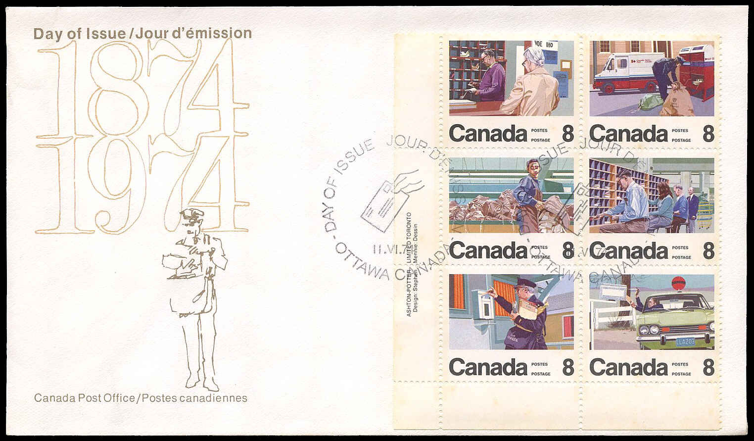 Buy Canada 639a Letter Carrier Service (1974) 6 x 8¢ First Day