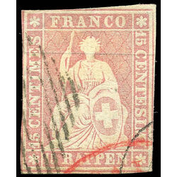 switzerland stamp 28 helvetia 15r 1855