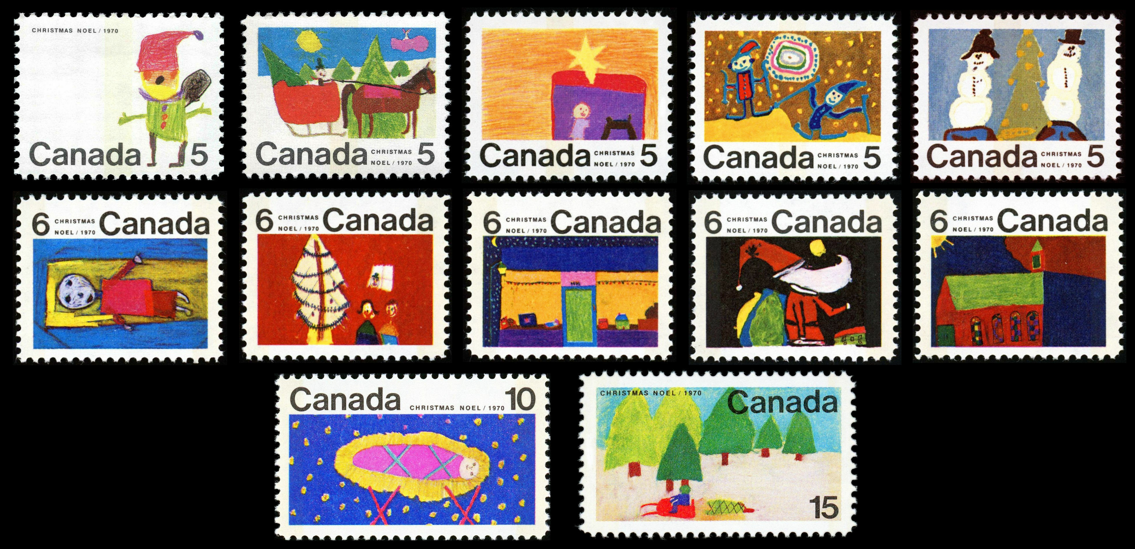 Buy Canada 519p30p Christmas (1970) 5 x 5¢, 5 x 6¢, 1 x 10¢, 1 x 15