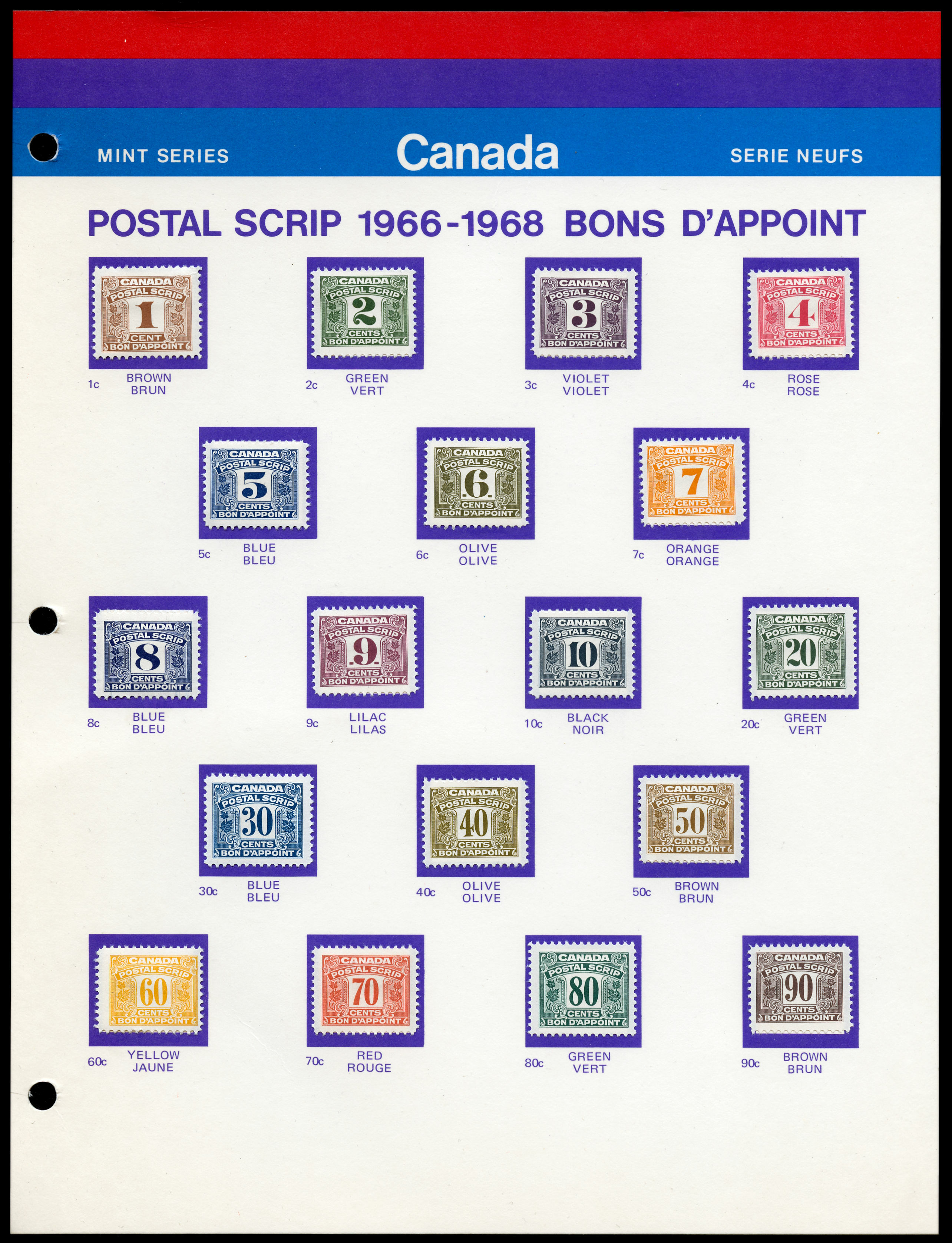 Canada Postal Scrip Money Order Stamps #FPS23-40 VF MNH