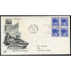 canada stamp 336 beaver 5 1954 FDC BLOCK