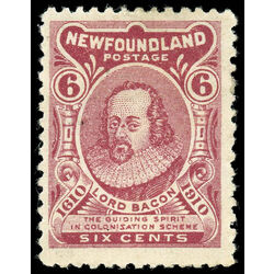 newfoundland stamp 92 lord bacon 6 1910 M F VF 010