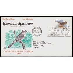 canada stamp 497 ipswich sparrow 10 1969 FDC 002