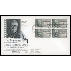 canada stamp 474 governor general vanier 5 1967 FDC BLOCK