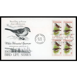 canada stamp 496 white throated sparrow 6 1969 FDC BLOCK 010