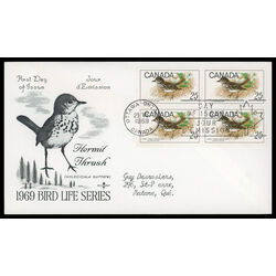 canada stamp 498 hermit thrush 25 1969 FDC BLOCK 005