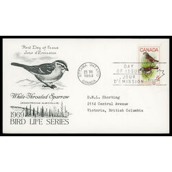 canada stamp 496 white throated sparrow 6 1969 FDC