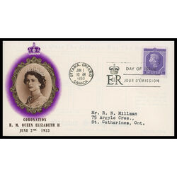 canada stamp 330 queen elizabeth ii 4 1953 FDC PC 014