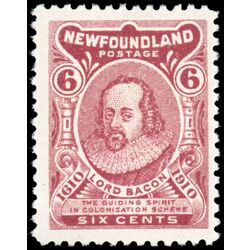 newfoundland stamp 92i lord bacon 6 1910 M VF 005